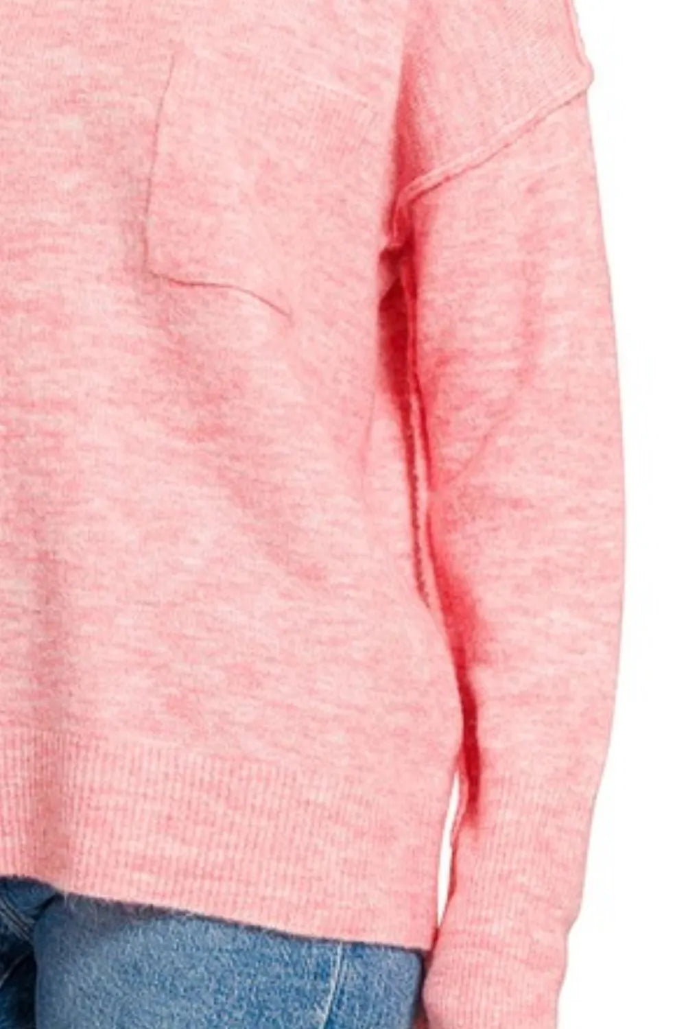 Image of Zenana Melange Hi-low Hem Round Neck Sweater | Queeble.shop