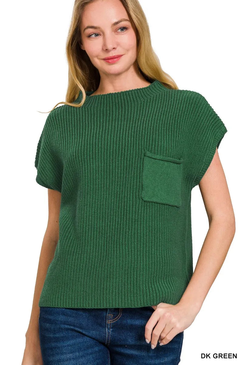 Image of Zenana Mock Neck Short Sleeve Sweater | Queeble.shop