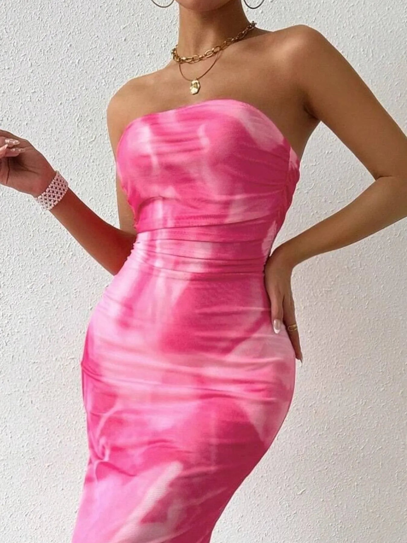 Image of Printed Side Slit Tube Dress | Queeble.shop