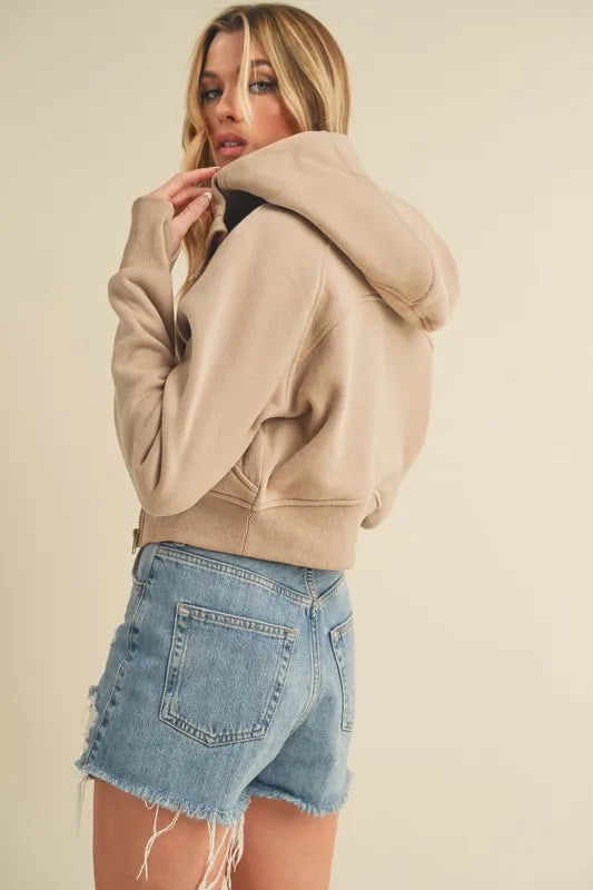 Image of Aemi + Co Zip Up Raglan Sleeve Cropped Hoodie | Queeble.shop