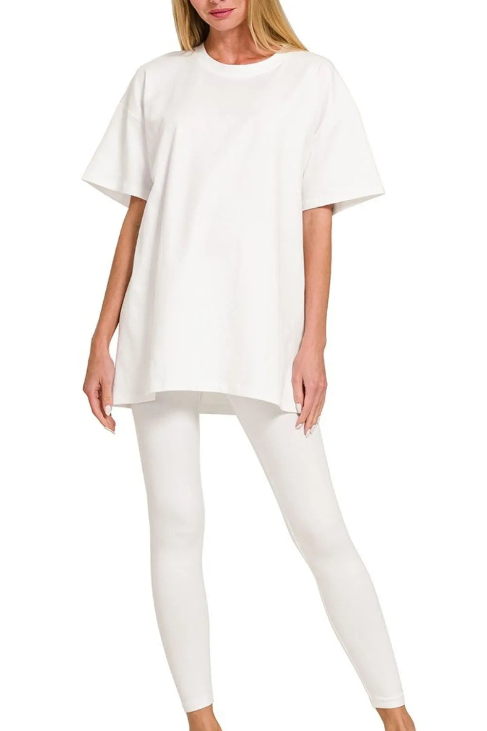 Image of Zenana Cotton Round Neck Top & Legging Set | Queeble.shop