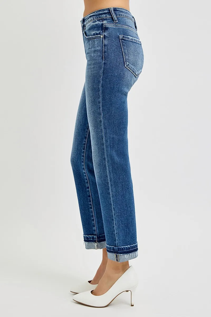 Image of RISEN Mid Rise Ankle Straight Cuffed Jeans | Queeble.shop