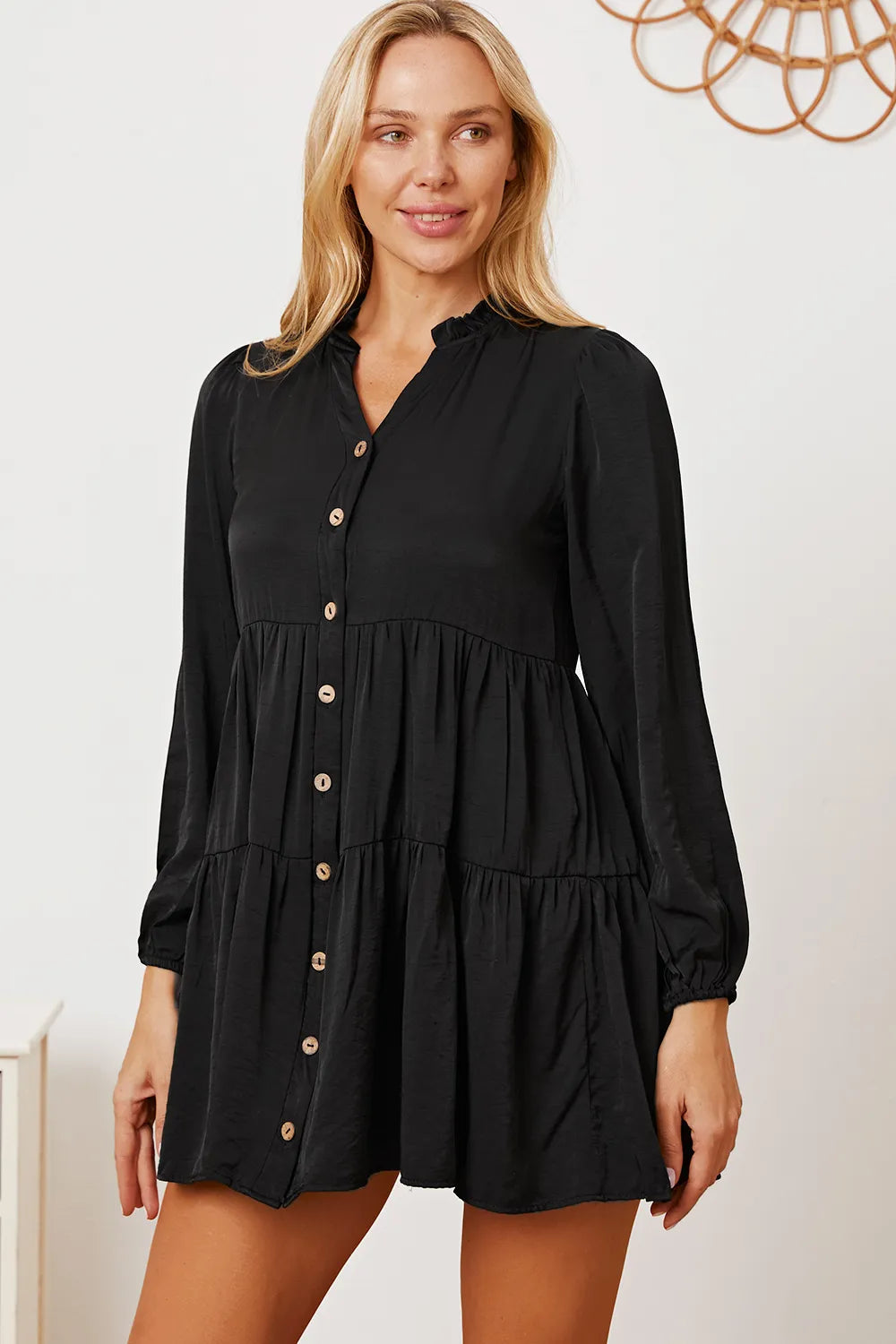 Image of Ruffled Button Up Long Sleeve Tiered Shirt | Queeble.shop