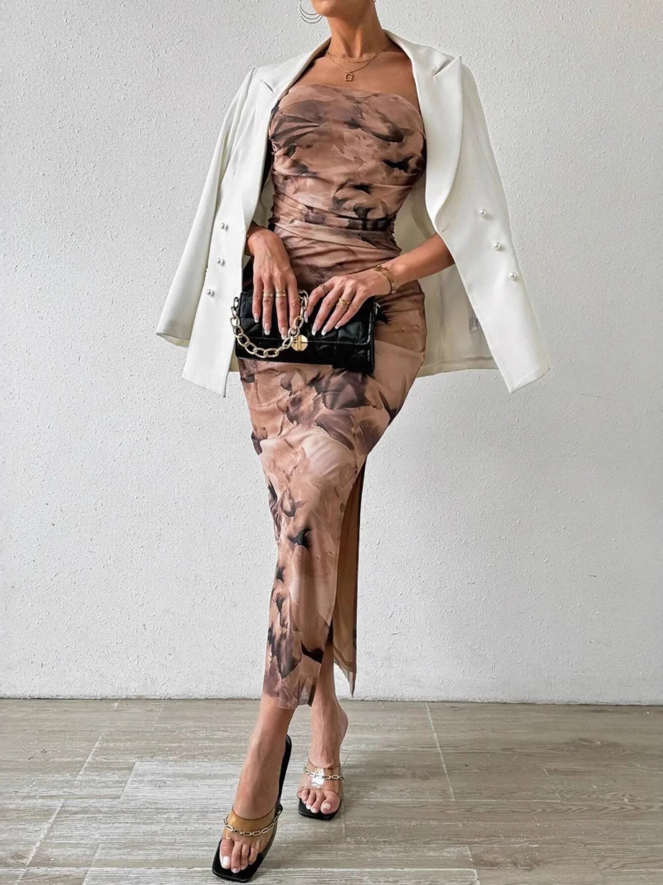 Image of Printed Side Slit Tube Dress | Queeble.shop