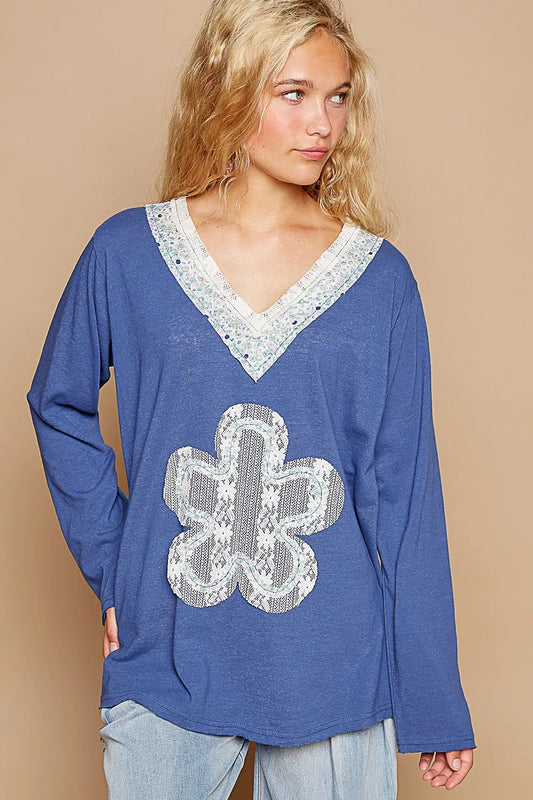 Image of POL Lace Flower Patch Long Sleeve T-Shirt | Queeble.shop