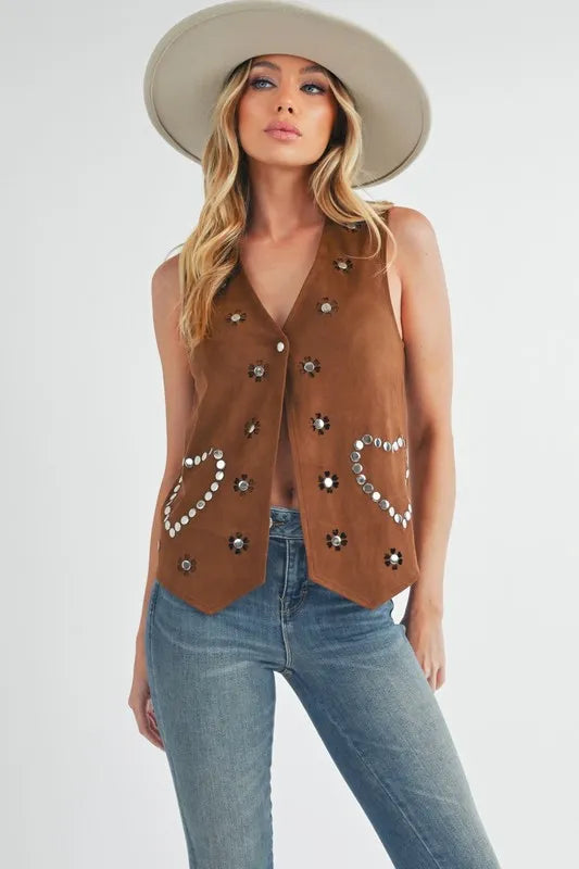 Image of Aemi + Co Heart Rivet Detail Suede Vest Coat | Queeble.shop
