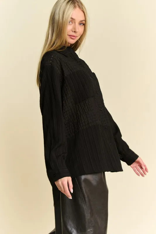 Image of Davi & Dani Crinkled Jacquard Button Down Shirt | Queeble.shop