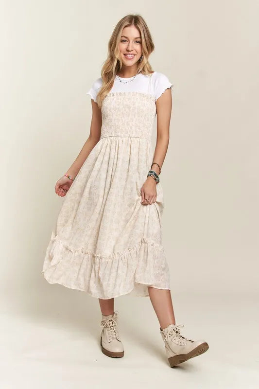 Image of ADORA Smocked Floral Ruffled Hem Cami Dress | Queeble.shop