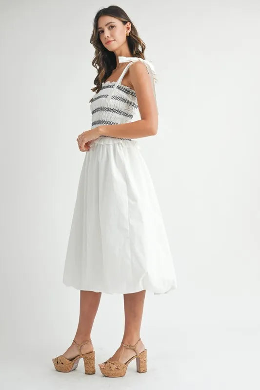Image of MABLE Smocked Bodice Bubble Midi Dress | Queeble.shop
