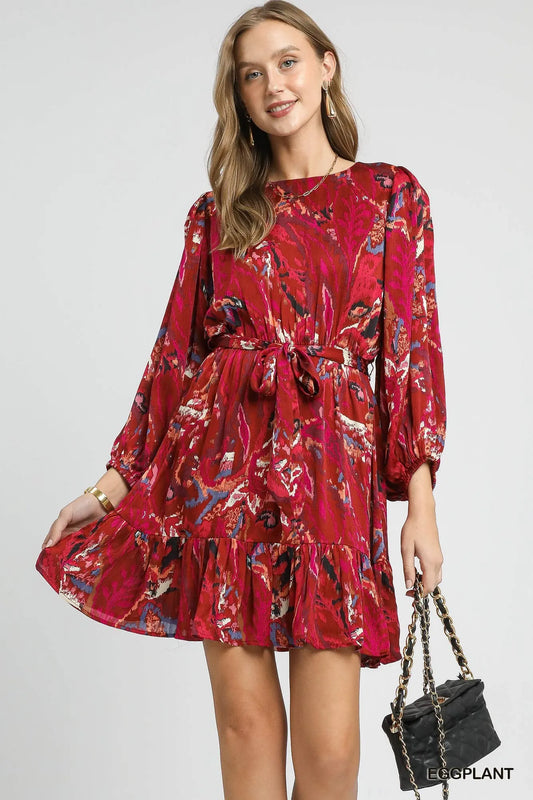 Image of Umgee Ruffled Hem Printed Balloon Sleeve Dress | Queeble.shop