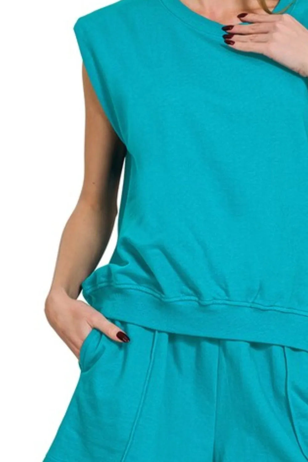 Image of Zenana French Terry Sleeveless Top & Shorts Set | Queeble.shop