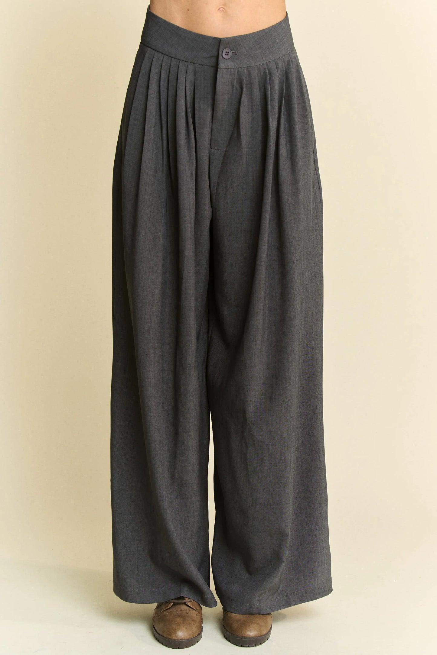 Image of Davi & Dani Solid Back Pocket Shirring Detail Wide Leg Pants | Queeble.shop