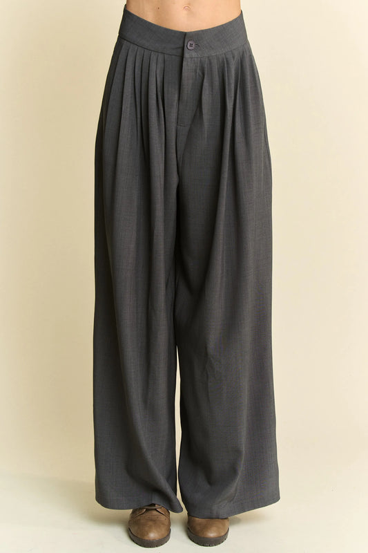 Image of Davi & Dani Solid Back Pocket Shirring Detail Wide Leg Pants | Queeble.shop