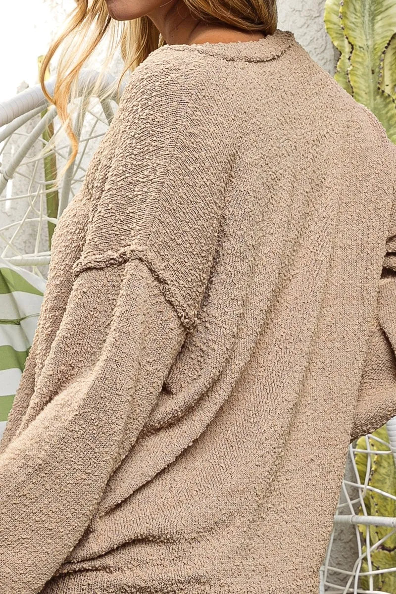Image of BiBi Raw Edged Popcorn Texture V-neck Sweater | Queeble.shop