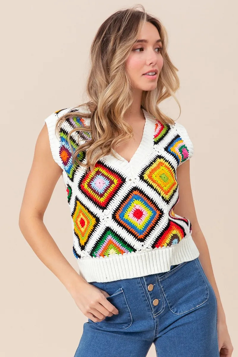 Image of BiBi Diamond Granny Square Sweater Vest | Queeble.shop
