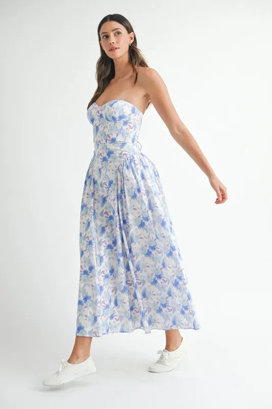Image of MABLE Sweetheart Neckline Floral Printed Midi Dress | Queeble.shop