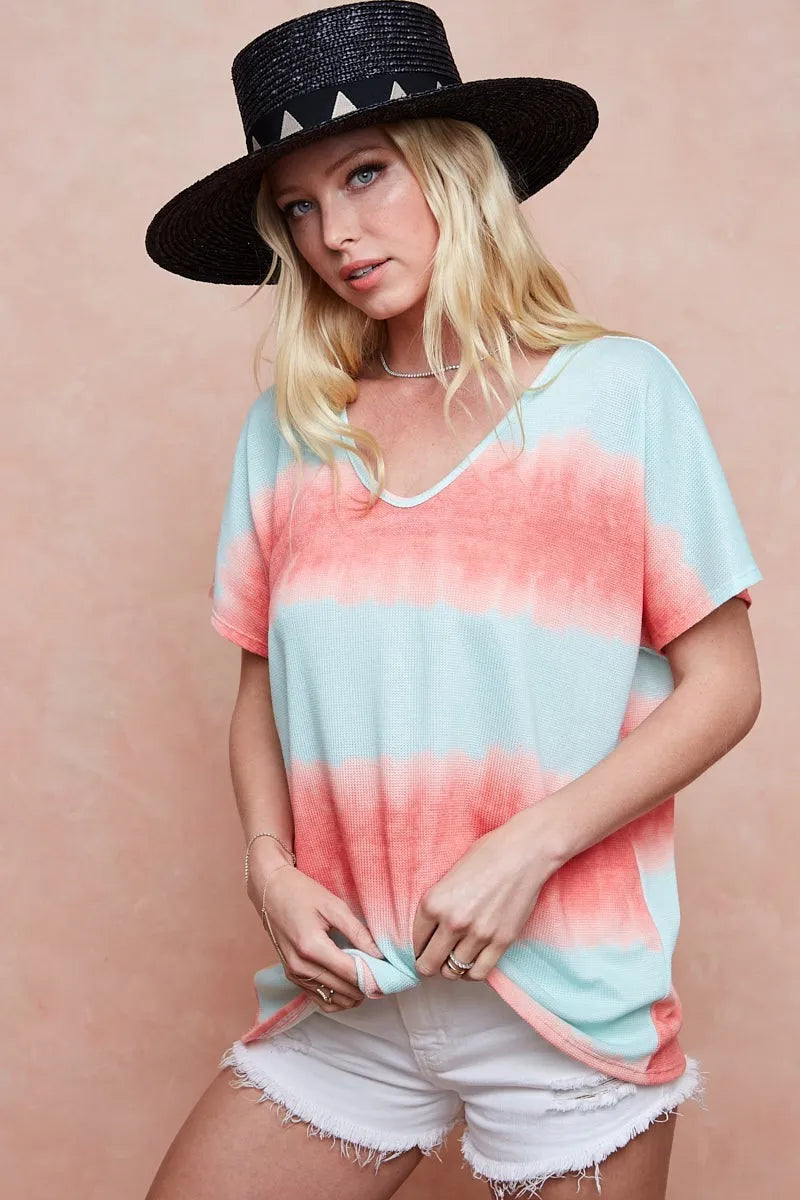 Image of BiBi Tiedye Printed Hacci Knit Top | Queeble.shop