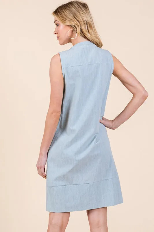 Image of Lime 'N' Chili Denim Pintuck Detail Sleeveless Midi Dress | Queeble.shop