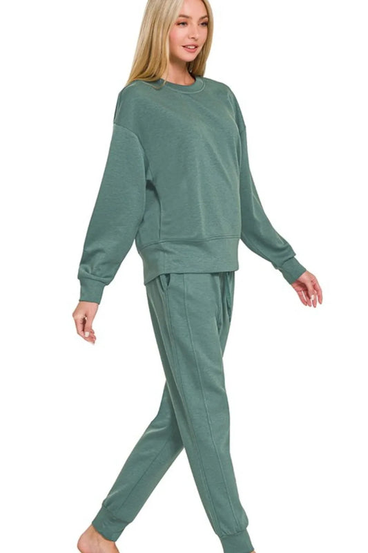 Image of Zenana Scuba Crewneck Pullover & Joggers 2 Pieces Set | Queeble.shop