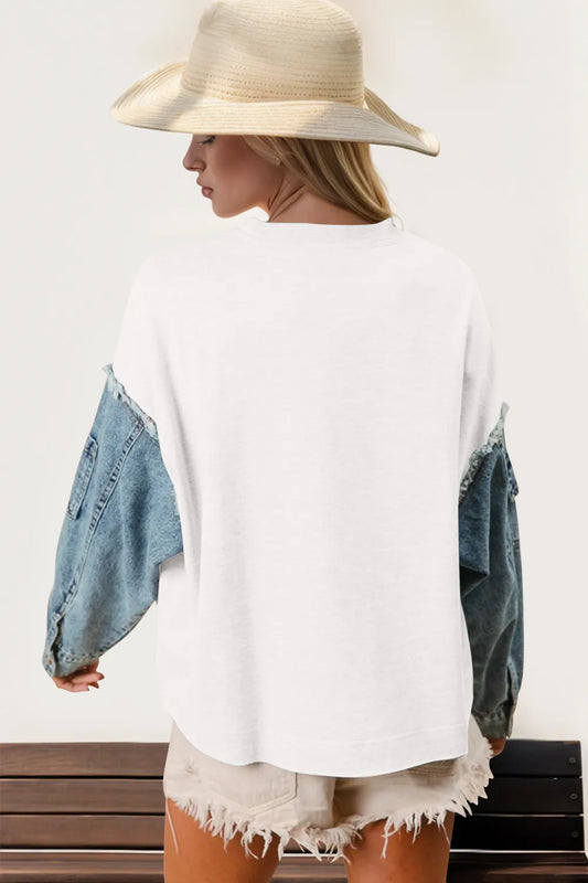 Image of Double Take Raw Edge Star Contrast Sweatshirt | Queeble.shop