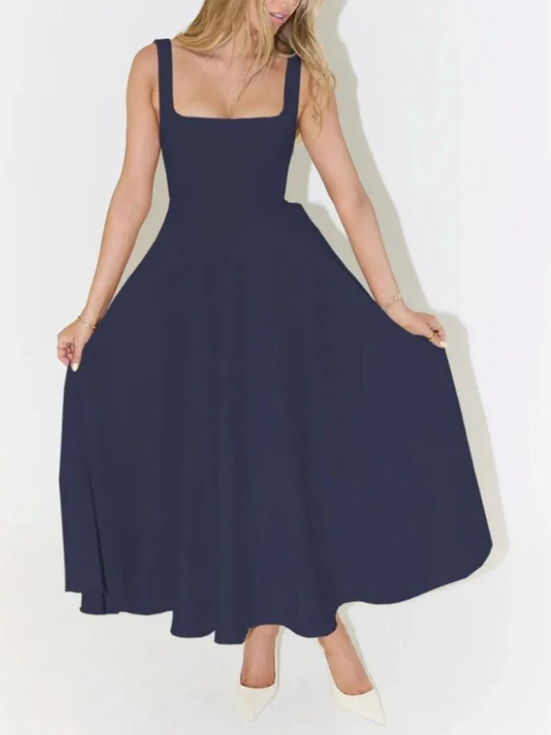 Image of Square Neck Sleeveless Midi Dress | Queeble.shop