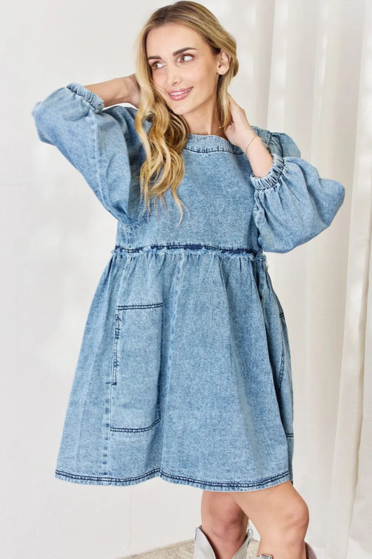 Image of HEYSON Full Size Oversized Denim Babydoll Dress | Queeble.shop