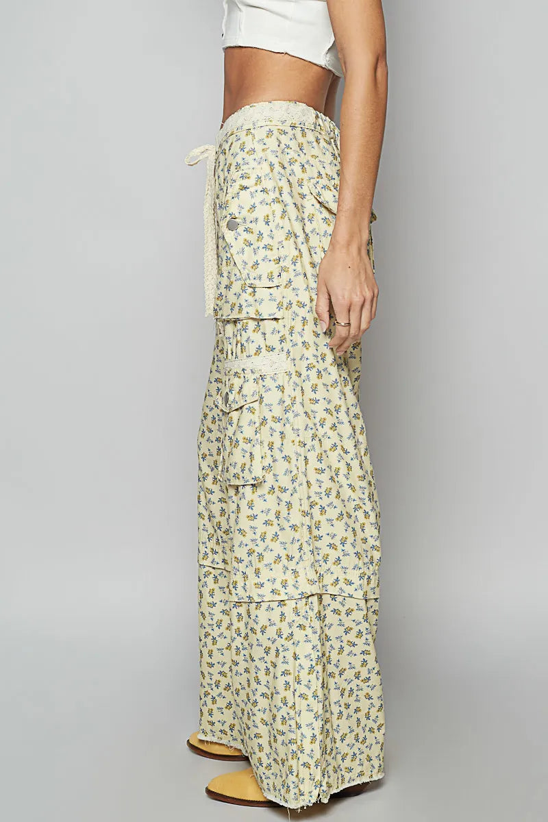Image of POL Floral Cargo Wide Leg Pants with Lace Drawstring | Queeble.shop