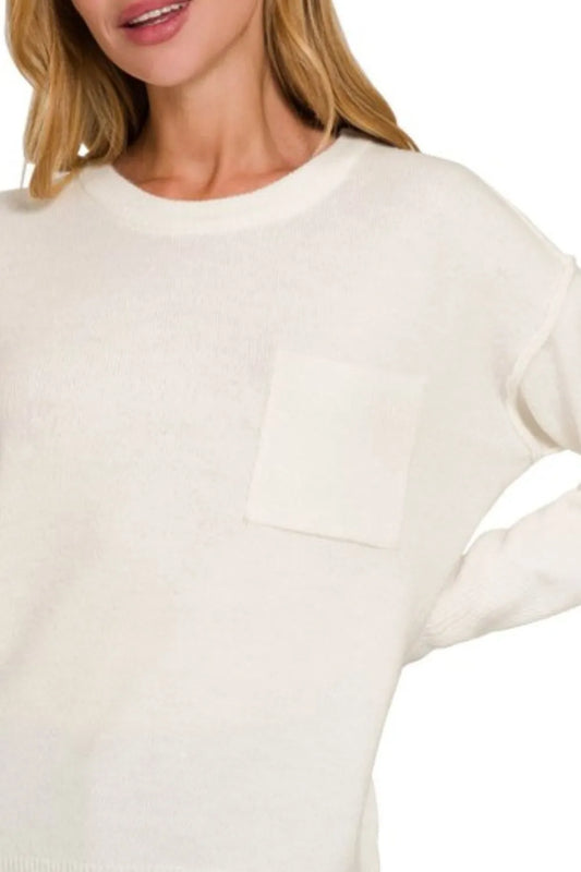 Image of Zenana Melange Hi-low Hem Round Neck Sweater | Queeble.shop
