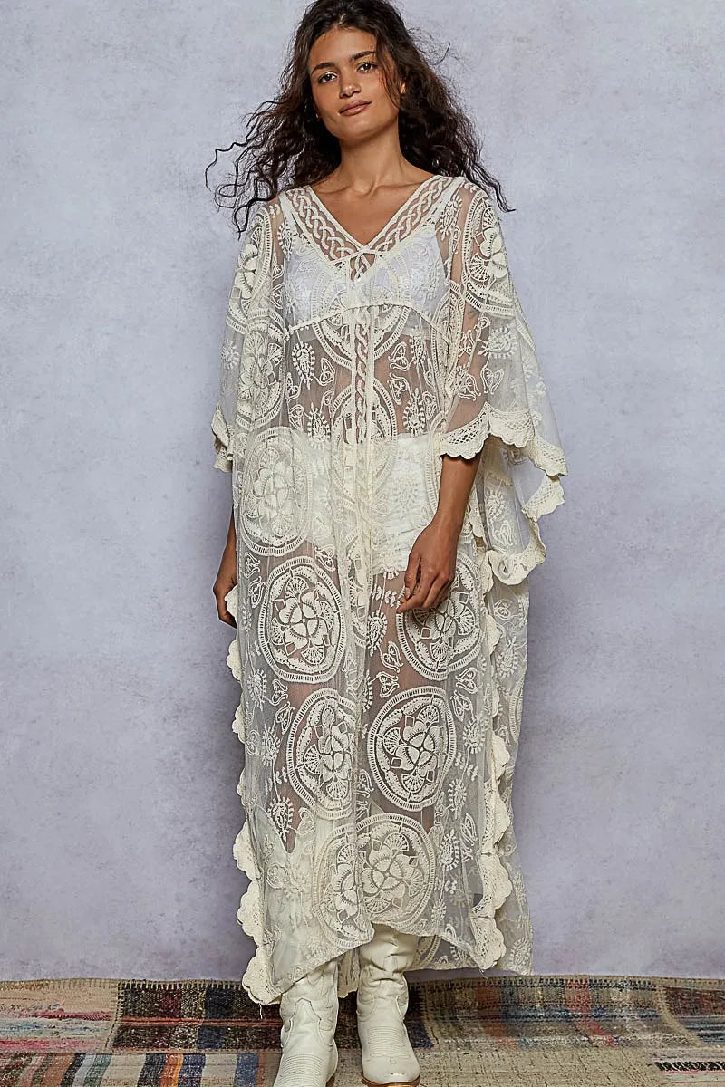 Image of POL Lace Embroidered Beach Cover Up Kaftan | Queeble.shop