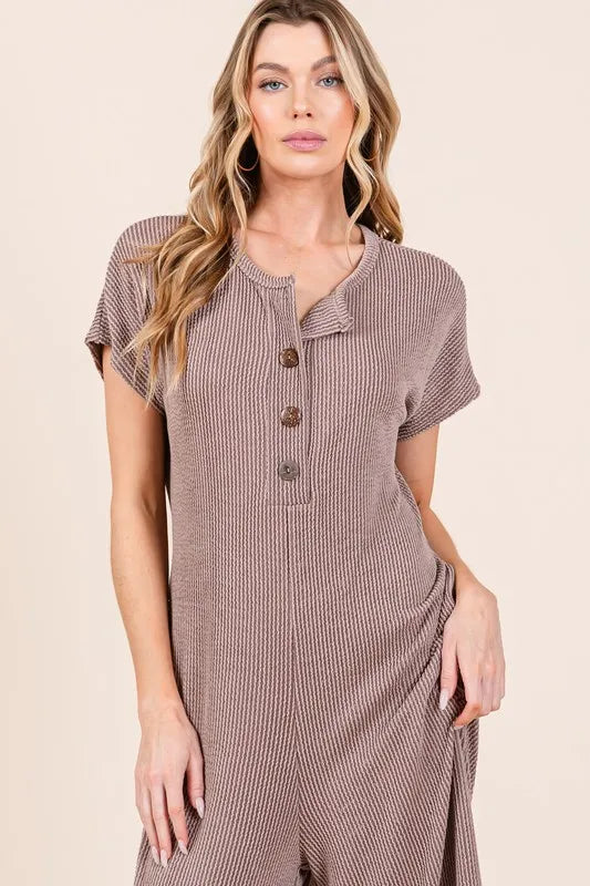 Image of BOMBOM Rib Knit Jumpsuit with Button Detail | Queeble.shop