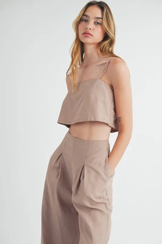Image of MABLE Linen Mix Crop Cami and Wide Leg Pants Set | Queeble.shop