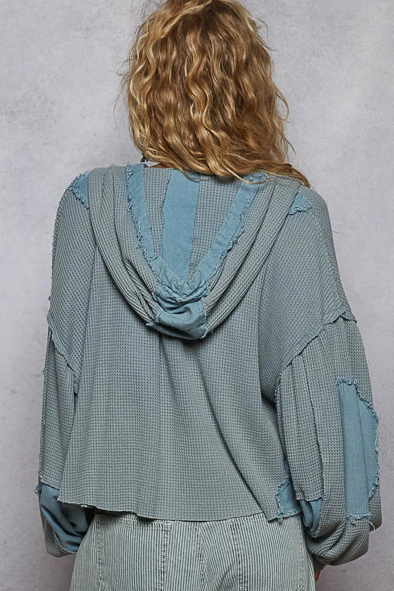 Image of POL Contrast Cropped Jacket with Raw Edge Detail | Queeble.shop