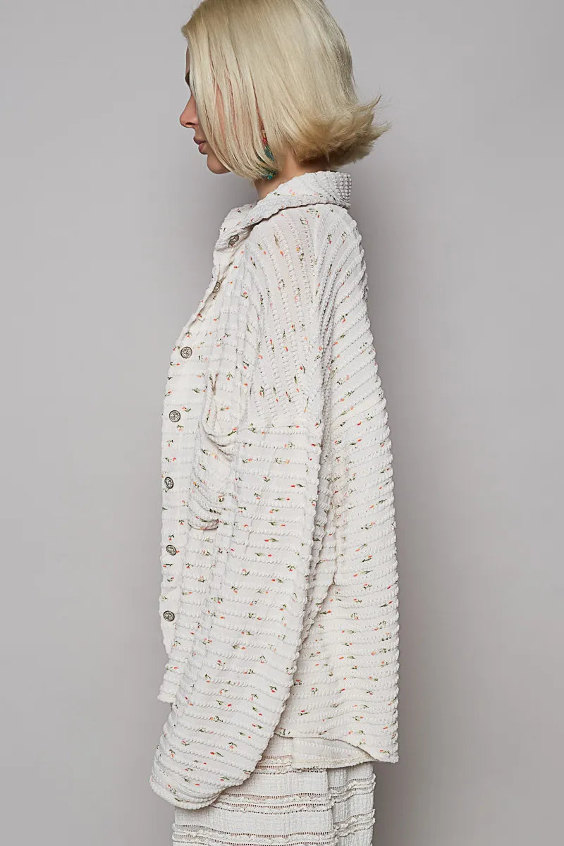 Image of POL Floral Print Textured Button-Up Shirt | Queeble.shop