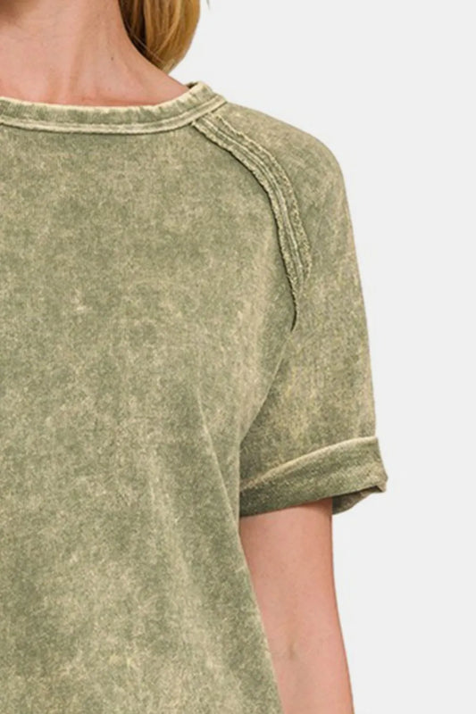 Image of Zenana Heathered Round Neck Short Sleeve Top | Queeble.shop