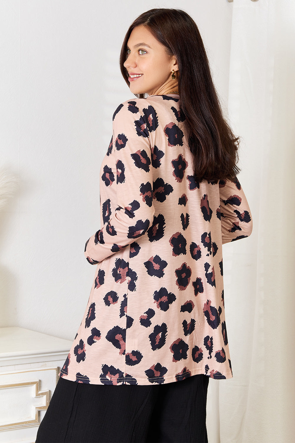 Image of Double Take Printed Button Front Longline Cardigan | Queeble.shop