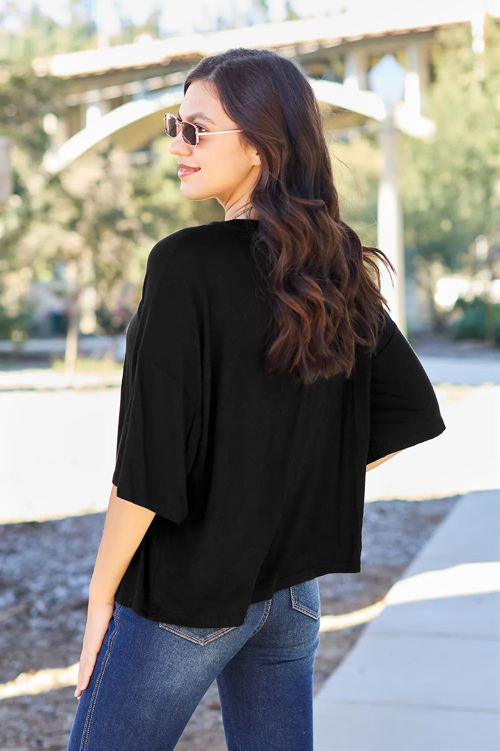 Image of Basic Bae Full Size Round Neck Drop Shoulder T-Shirt | Queeble.shop