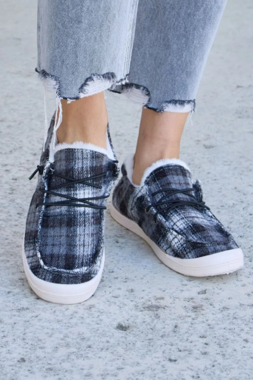 Image of Forever Link Plaid Plush Flat Sneakers | Queeble.shop