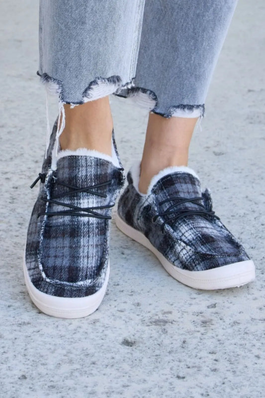 Image of Forever Link Plaid Plush Flat Sneakers | Queeble.shop