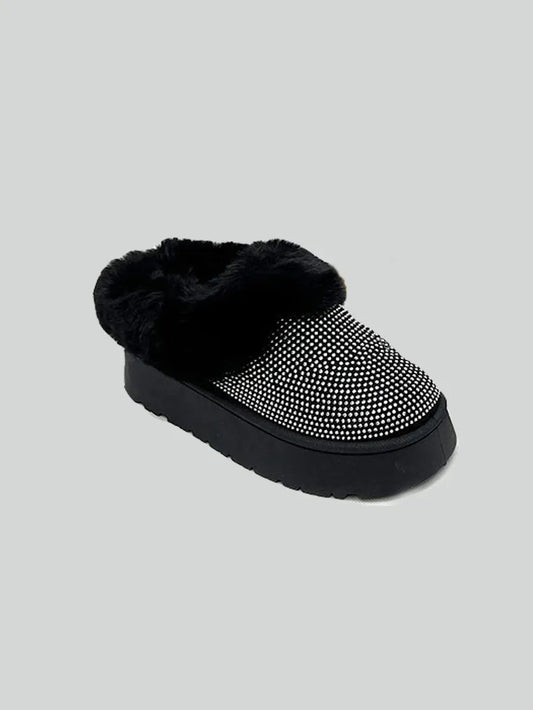 Image of WILD DIVA Embellished Faux Fur Platform Booties | Queeble.shop