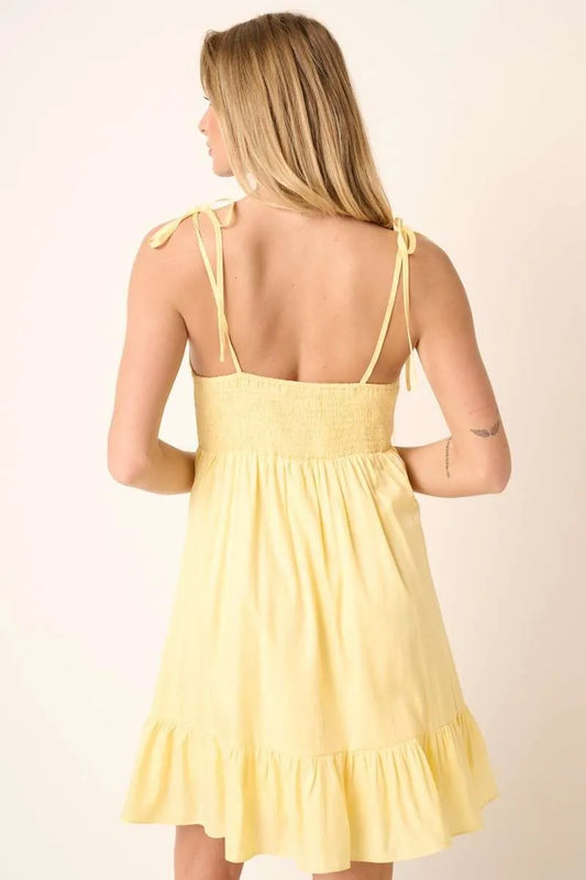 Image of Mittoshop Ruched Detail Spaghetti Tie Mini Dress | Queeble.shop