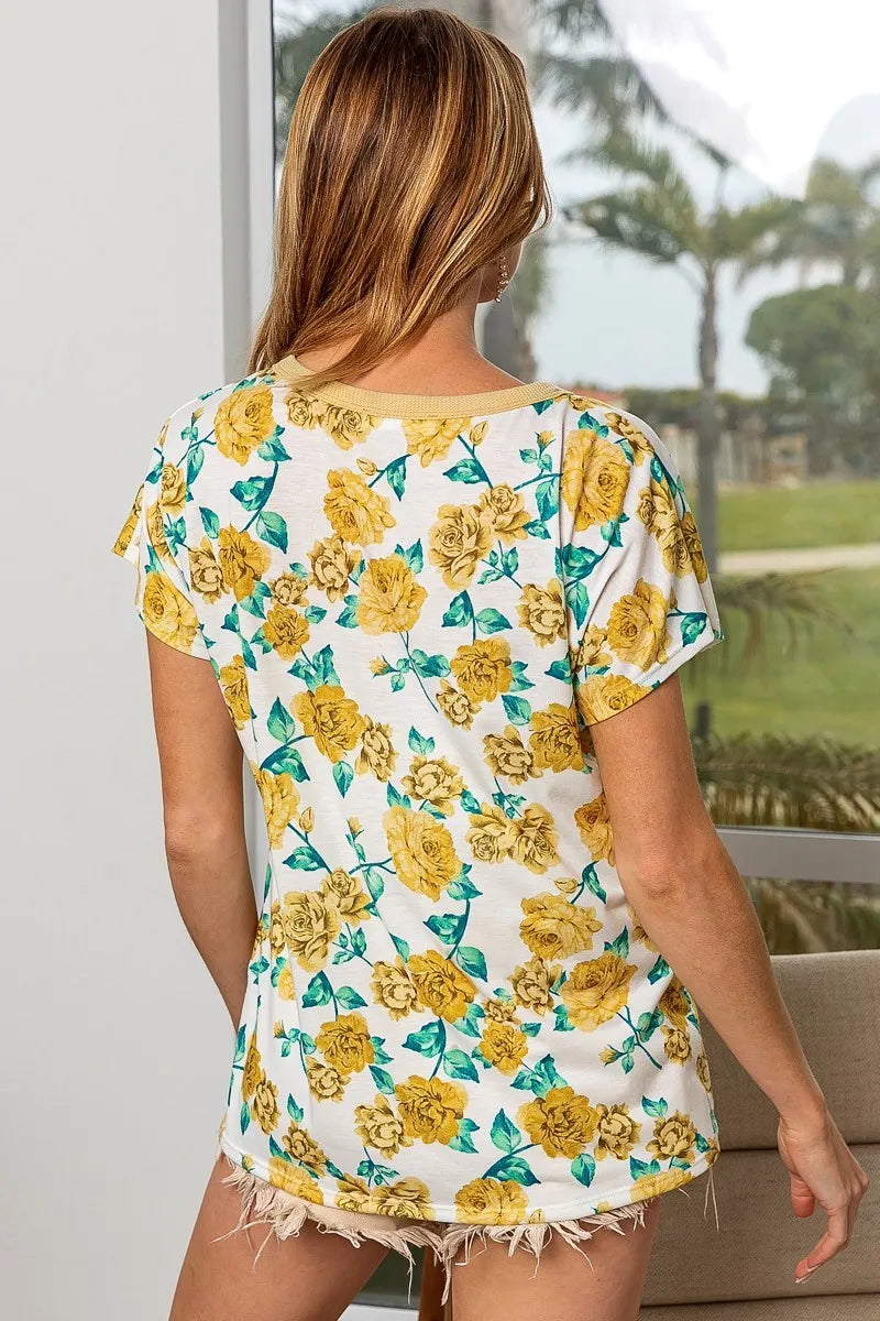Image of BiBi Rose Print Thermal Neck Binding Dolman Sleeves Top | Queeble.shop