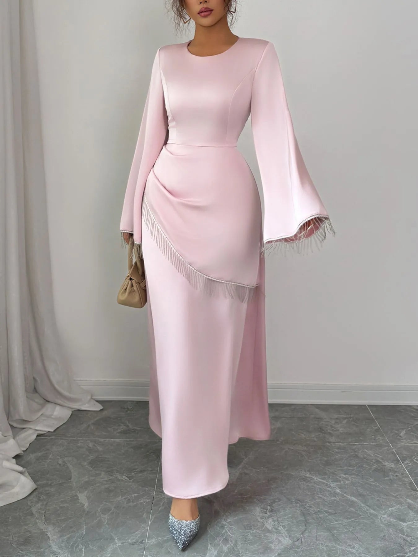 Image of Fringe Long Sleeve Bodycon Maxi Dress | Queeble.shop
