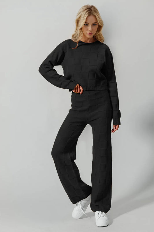 Image of Double Take Full Size Checkered Round Neck Top and Pants Set | Queeble.shop
