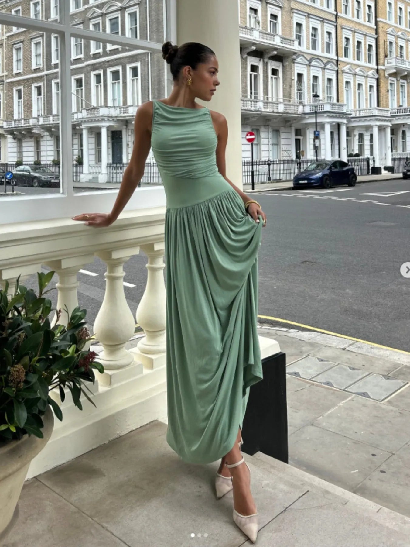 Image of Ruched Sleeveless Maxi Dress | Queeble.shop