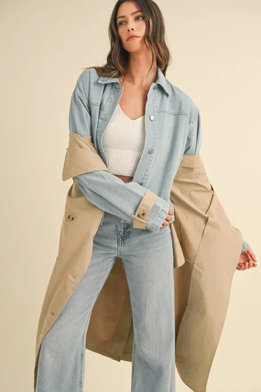 Image of MABLE Layered Look Trench Coat With Denim Jacket | Queeble.shop