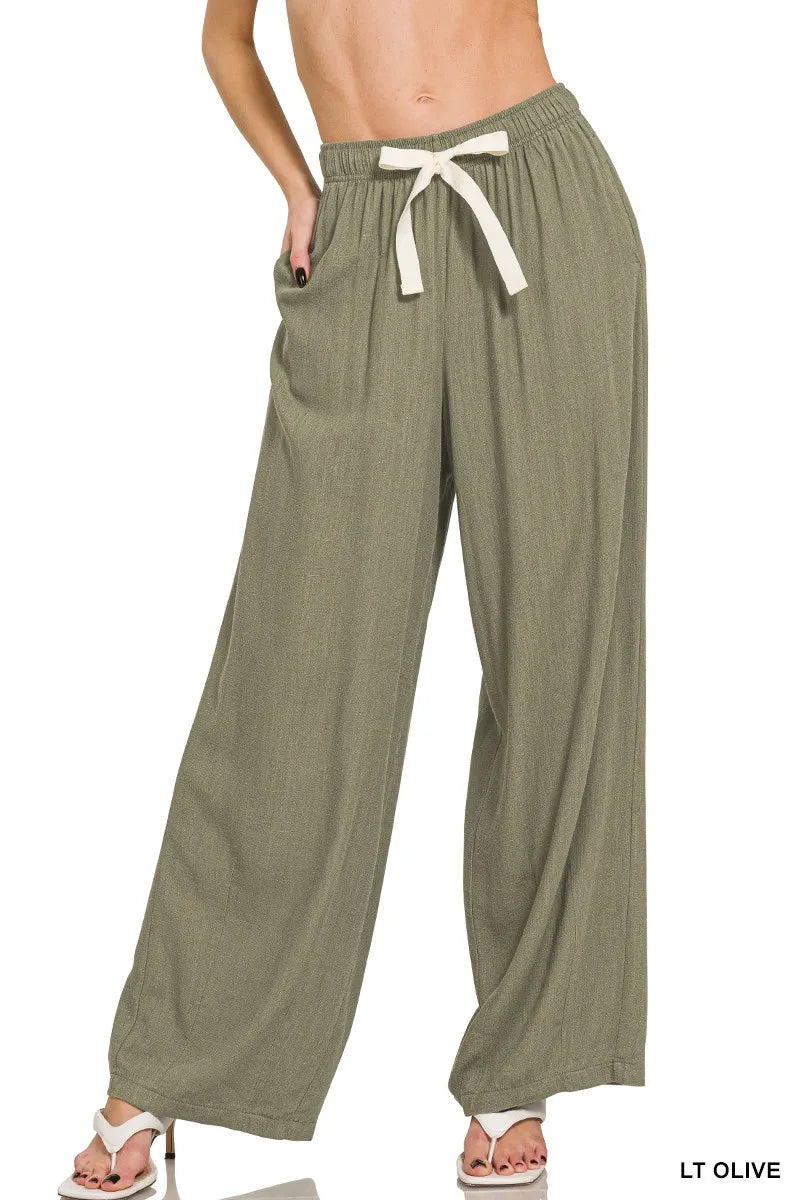 Image of Zenana Linen Drawstring Pants | Queeble.shop