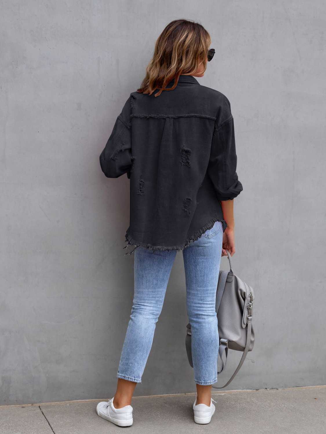 Image of Distressed Drop Shoulder Denim Jacket | Queeble.shop
