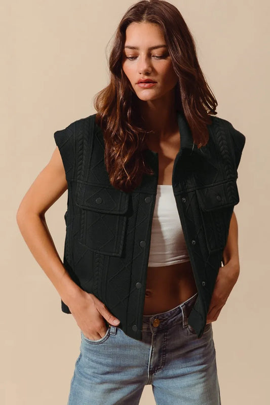 Image of SO ME Cable Quilting Stitch Button Up Knit Vest | Queeble.shop