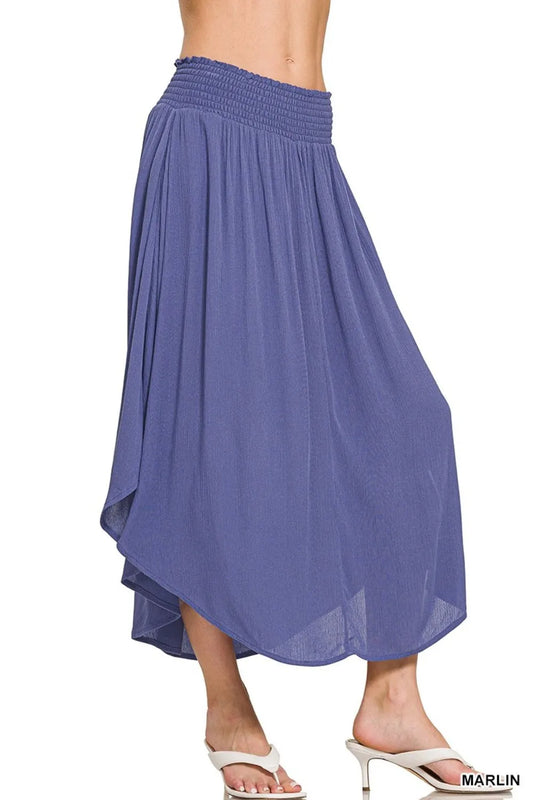 Image of Zenana Woven Crinkle Smocked Waist Maxi Skirt W Pockets | Queeble.shop