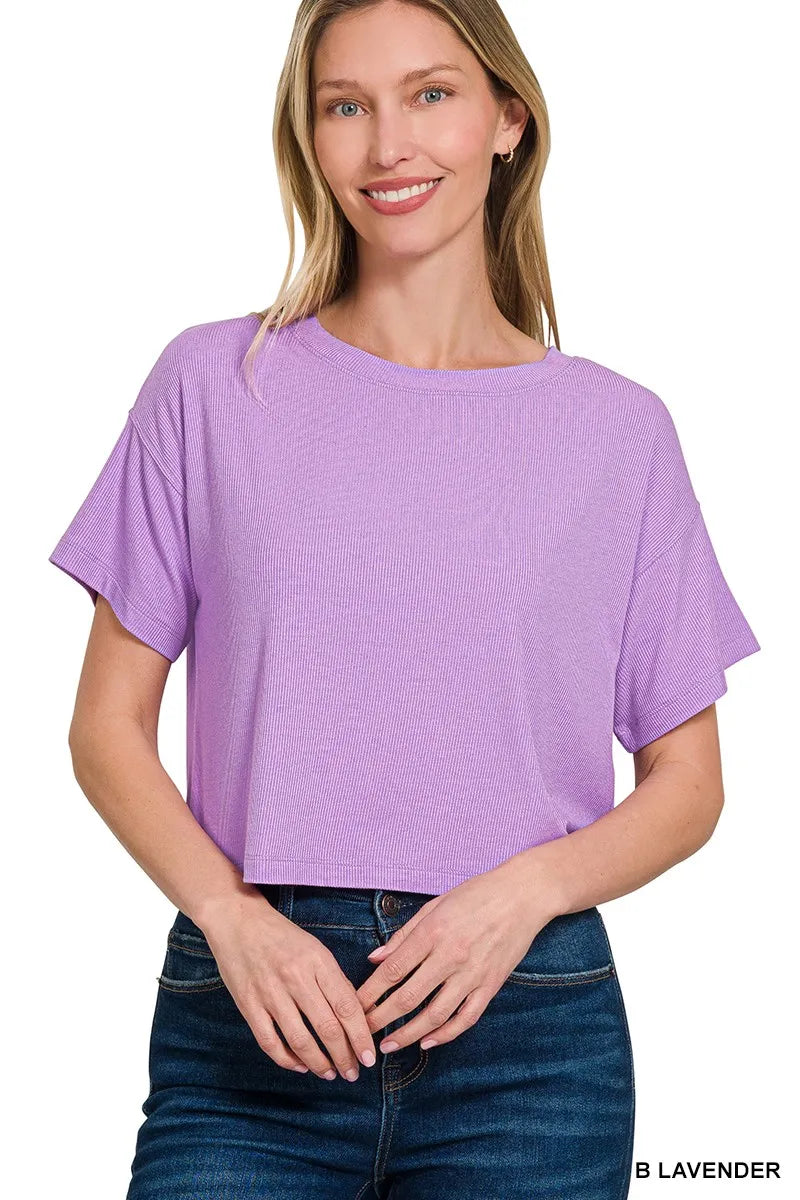 Image of Zenana Ribbed Round-Neck Crop T-Shirt | Queeble.shop